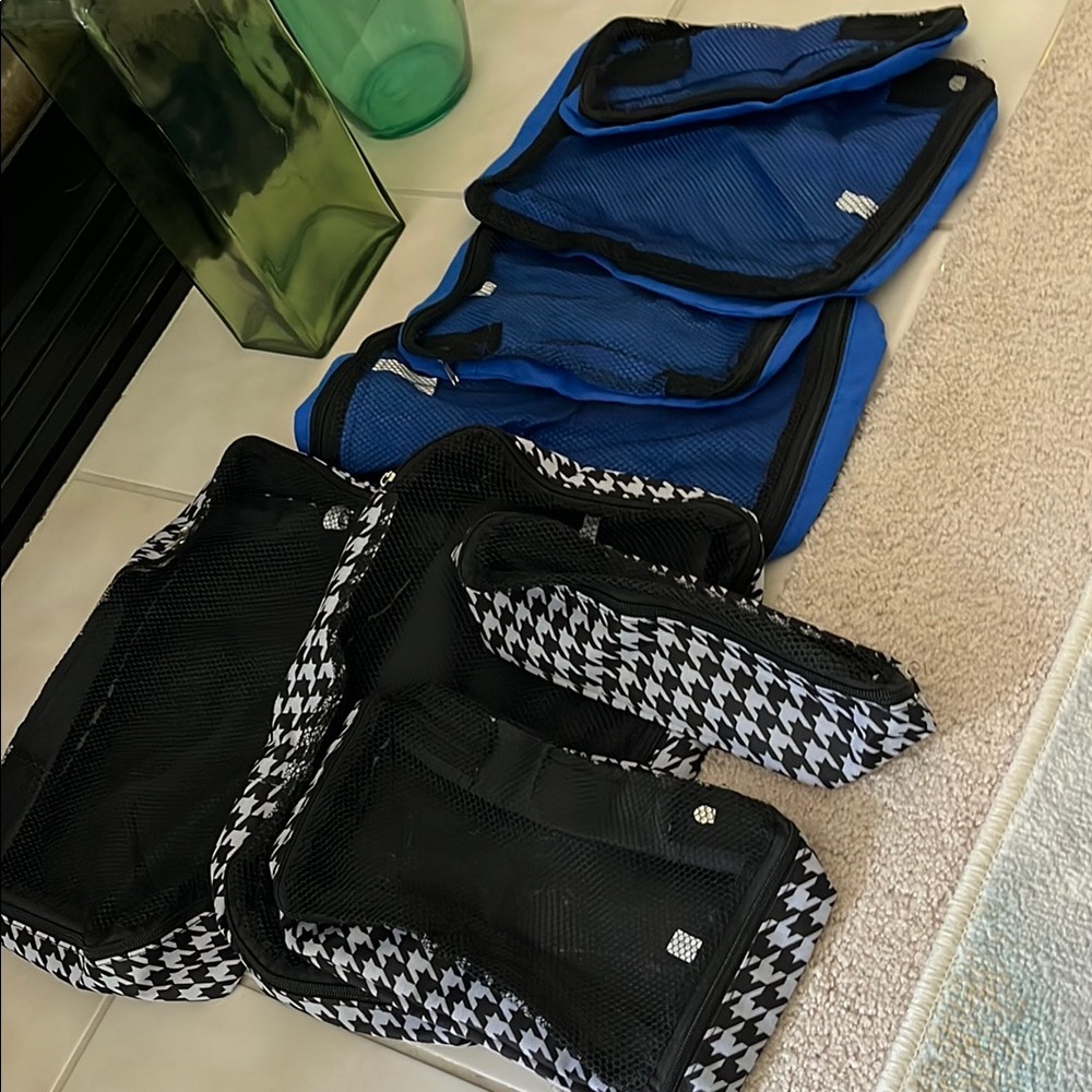 Blue and Black Houndstooth Packing Cubes